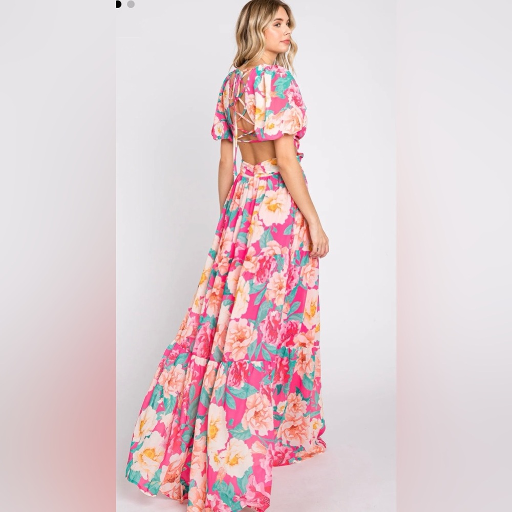 Flying Tomato Pink and Orange Floral Dress